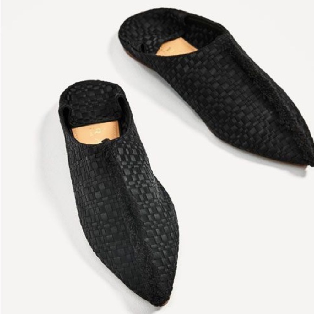 ISO! NEW Zara Black Woven Babouche Pointed Toe Flats Size 40